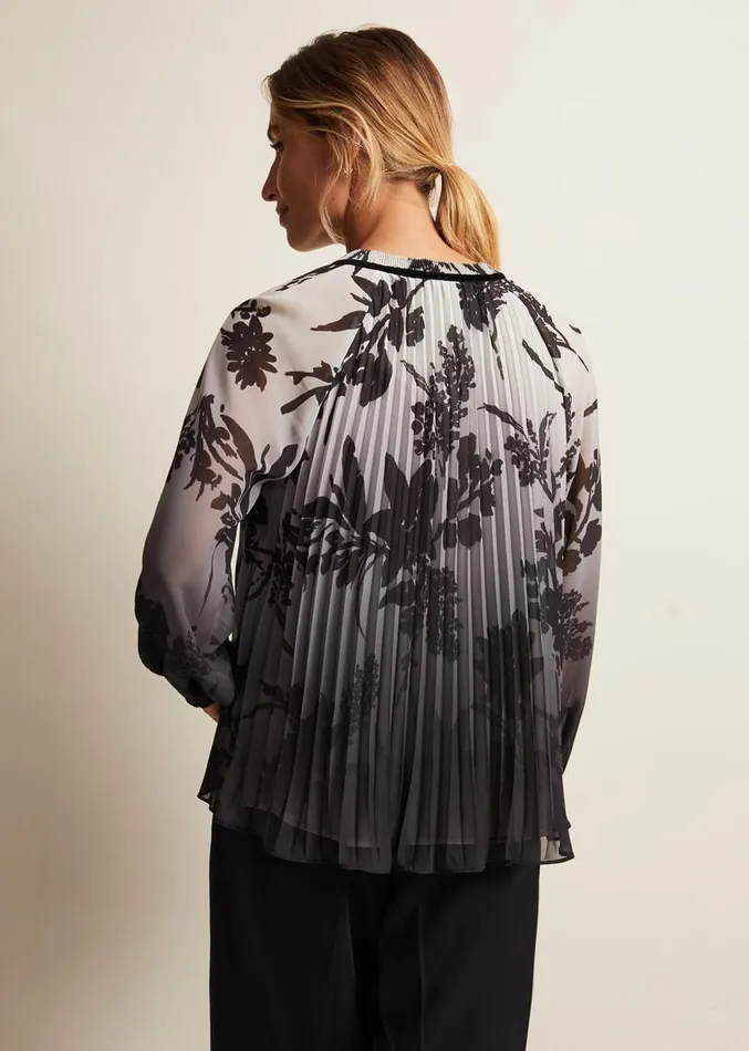 Nayla Shadow Floral Pleat Top Grey Women Phase Eight Shirts and Blouses