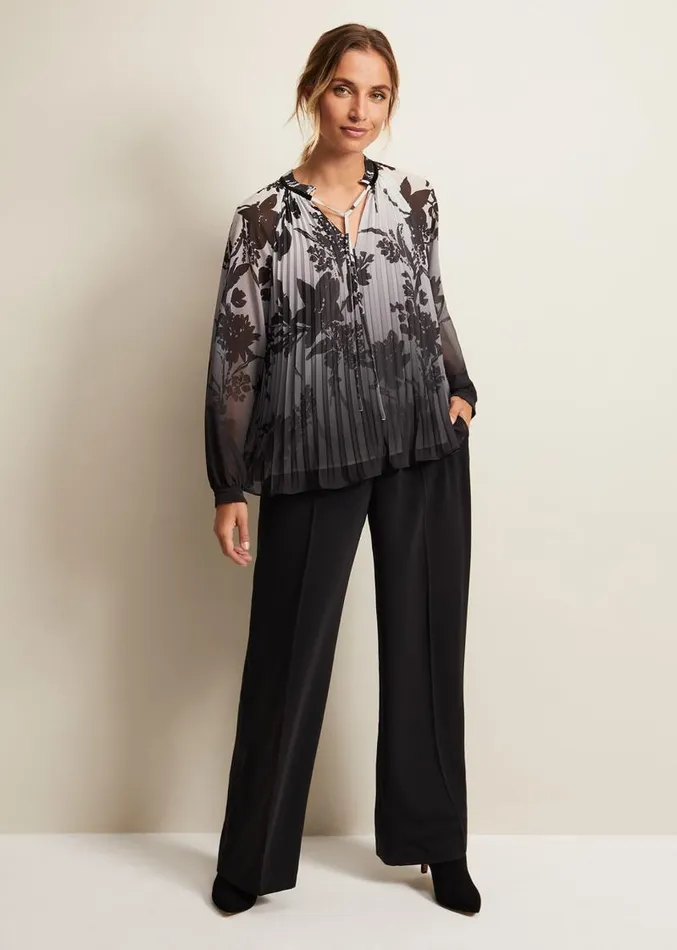 Nayla Shadow Floral Pleat Top Grey Women Phase Eight Shirts and Blouses