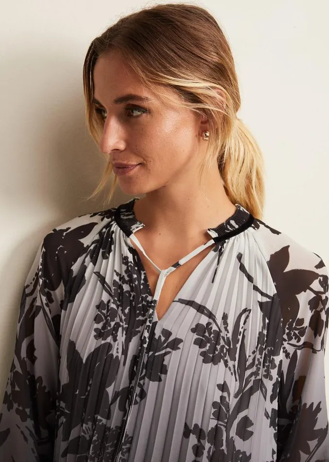 Nayla Shadow Floral Pleat Top Grey Women Phase Eight Shirts and Blouses