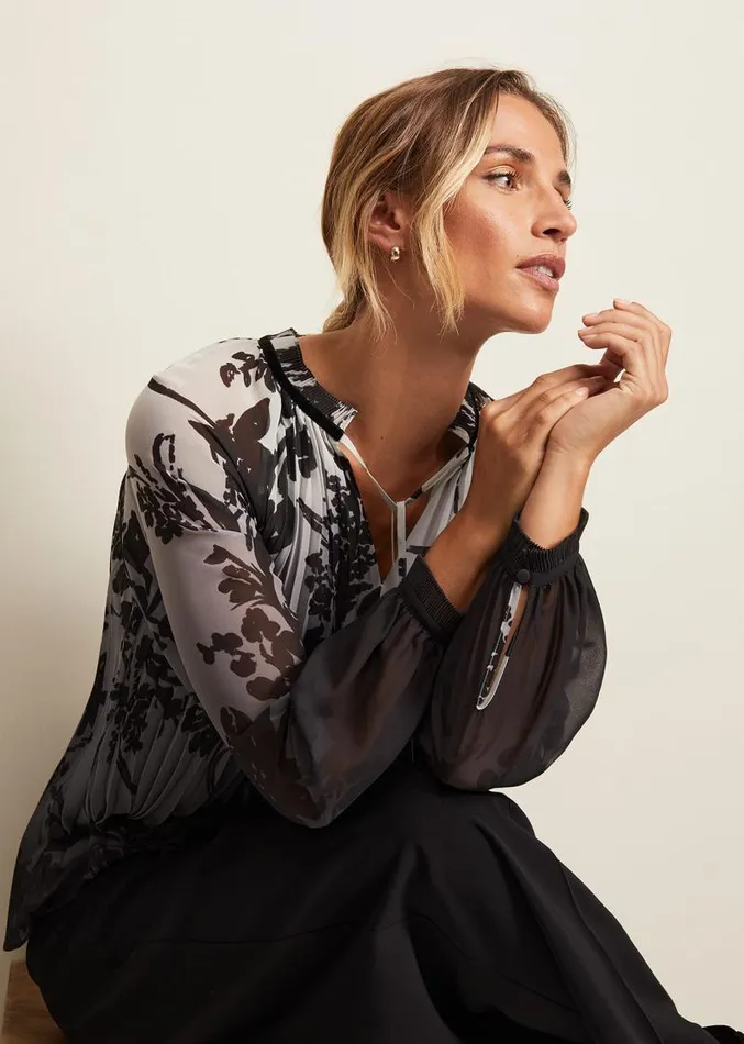 Nayla Shadow Floral Pleat Top Grey Women Phase Eight Shirts and Blouses
