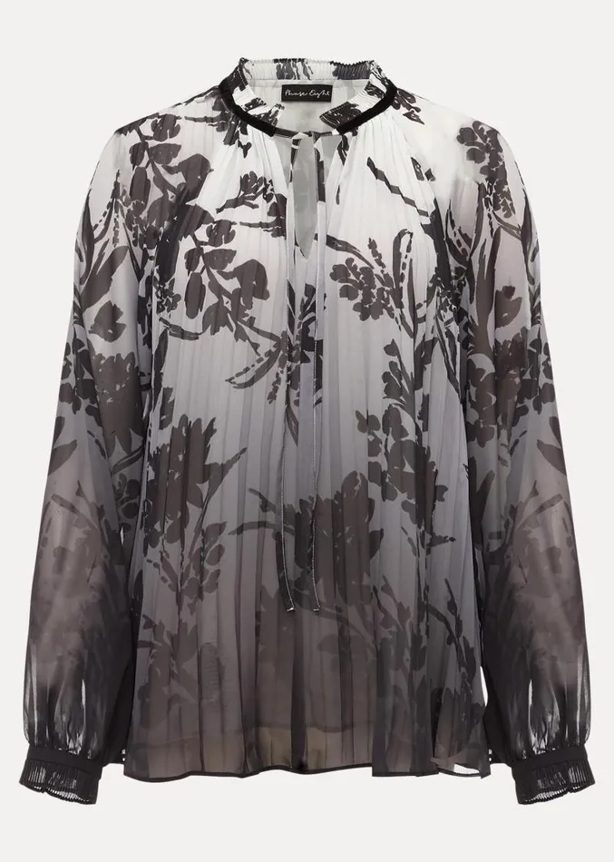Nayla Shadow Floral Pleat Top Grey Women Phase Eight Shirts and Blouses
