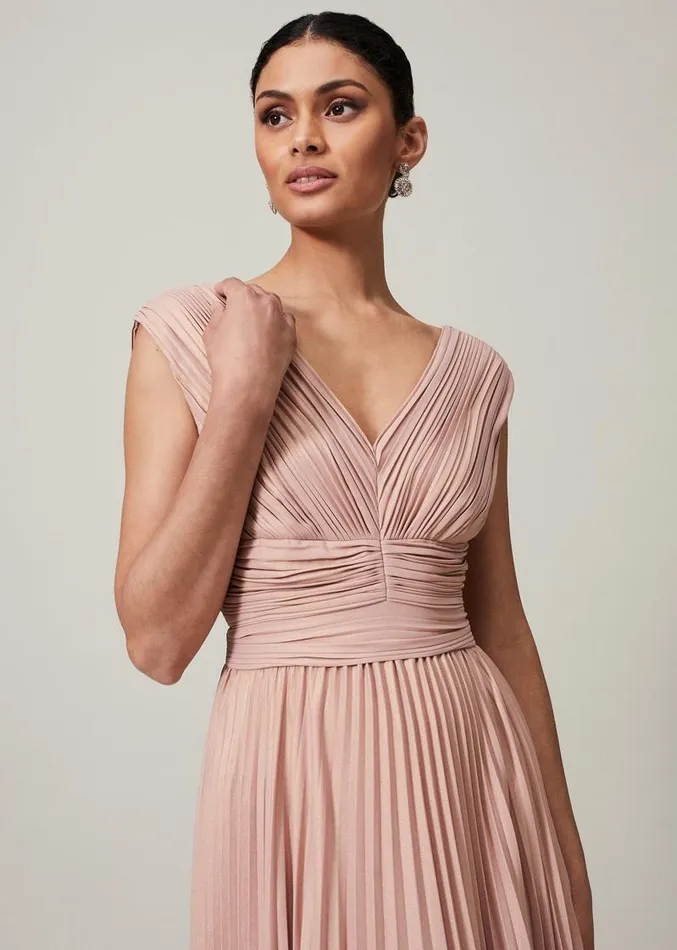Nelly Pleat Dress Pink Champagne Women Phase Eight Dresses