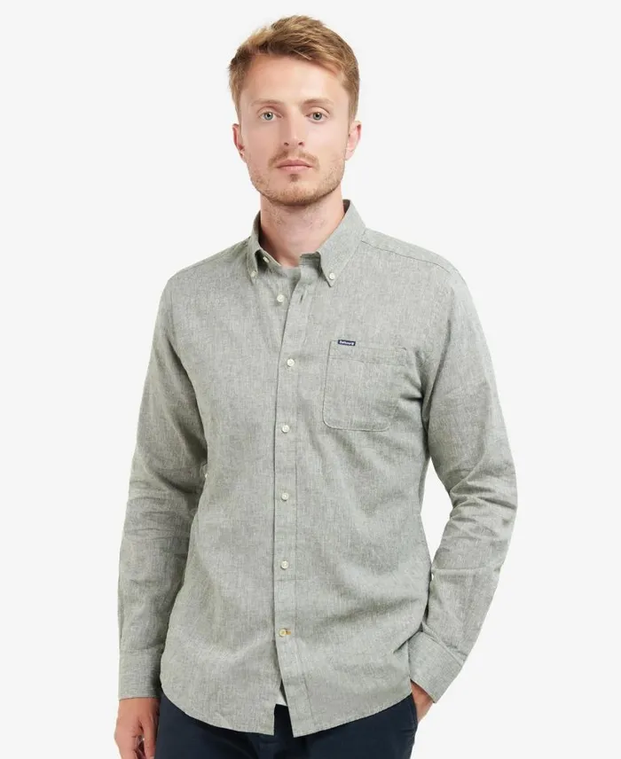 Nelson Tailored LongSleeved Shirt Bleached Olive Men Barbour Shirts