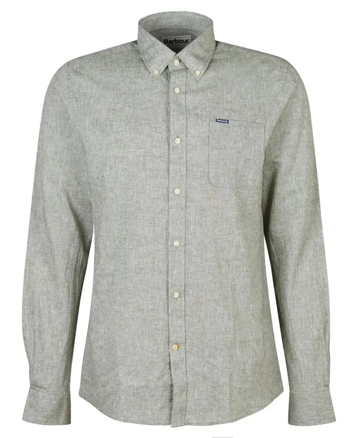 Nelson Tailored LongSleeved Shirt Bleached Olive Men Barbour Shirts