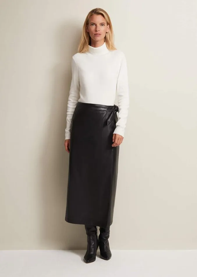 Noha Faux Leather Wrap Maxi Skirt Black Women Phase Eight Skirts