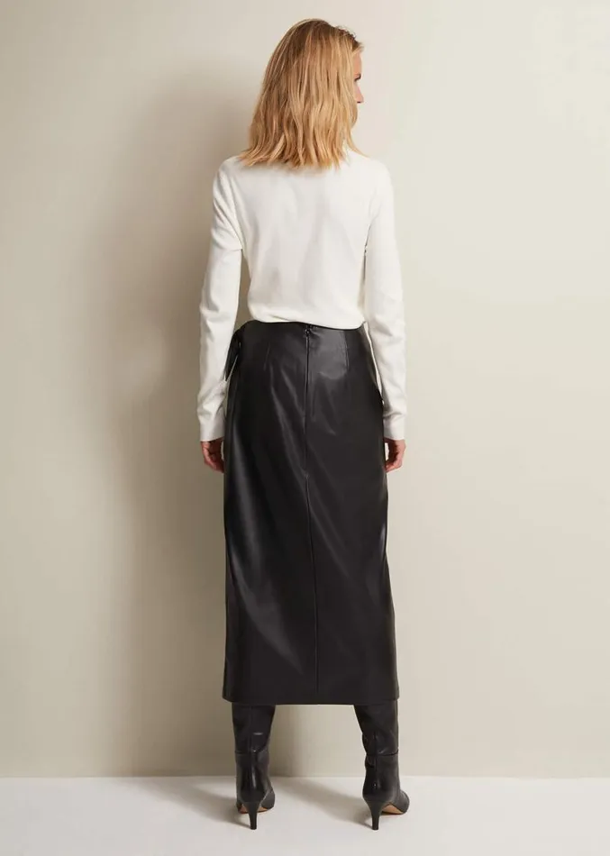 Noha Faux Leather Wrap Maxi Skirt Black Women Phase Eight Skirts