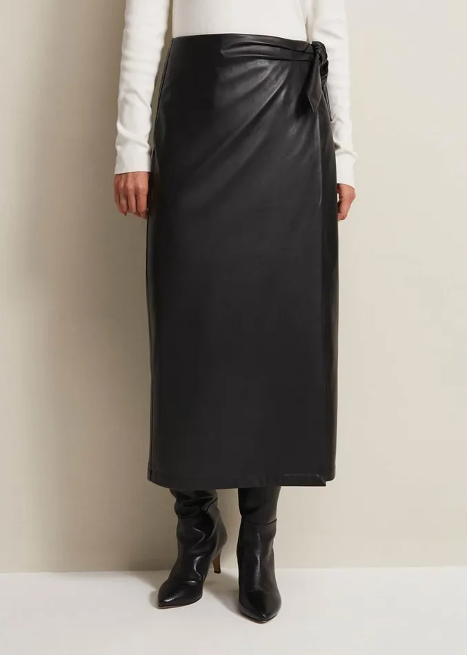 Noha Faux Leather Wrap Maxi Skirt Black Women Phase Eight Skirts
