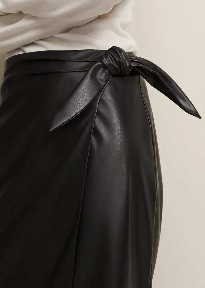 Noha Faux Leather Wrap Maxi Skirt Black Women Phase Eight Skirts