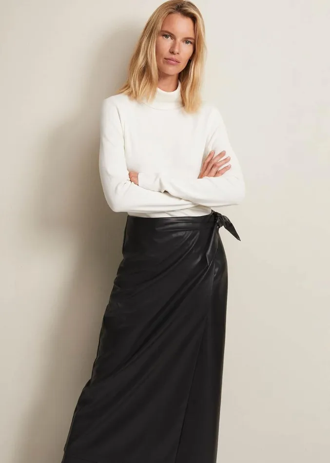 Noha Faux Leather Wrap Maxi Skirt Black Women Phase Eight Skirts