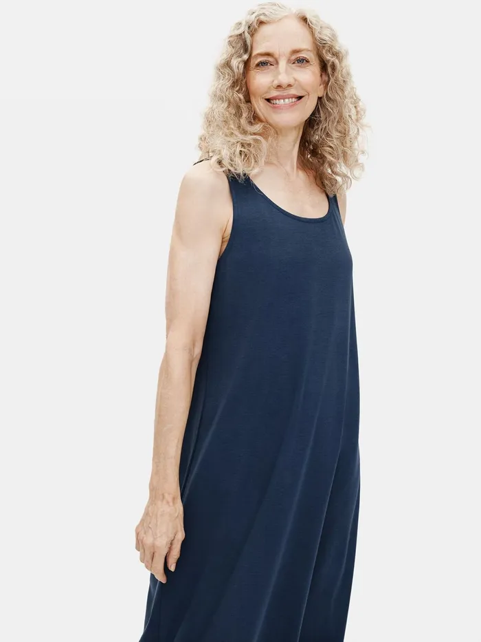 Organic Cotton Interlock Tank Sleep Dress Indigo Women Eileen Fisher Sleepwear
