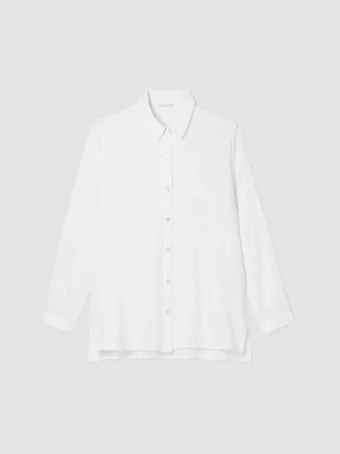 Organic Cotton Ripple Classic Collar Shirt White Women Eileen Fisher Tops and Tees