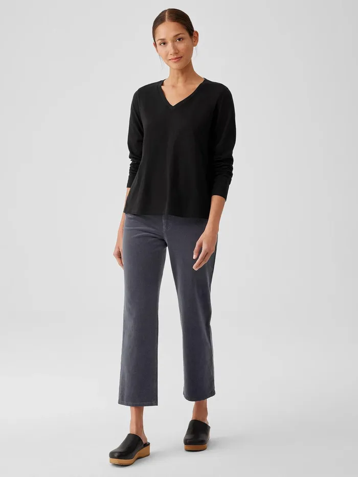 Organic Cotton Slub VNeck Top Black Women Eileen Fisher Tops and Tees