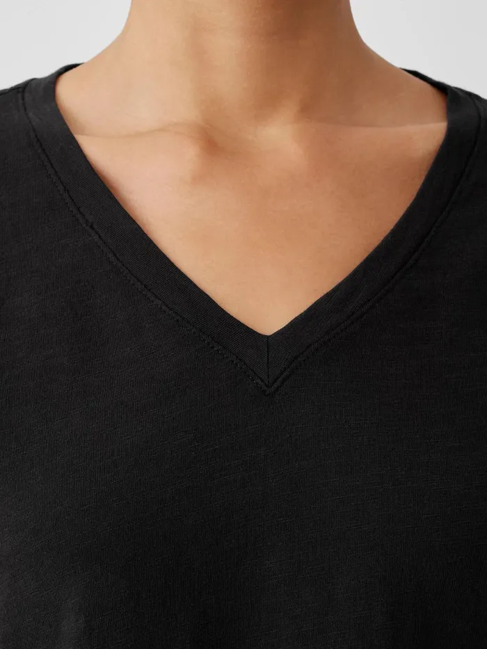 Organic Cotton Slub VNeck Top Black Women Eileen Fisher Tops and Tees