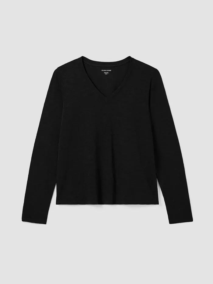Organic Cotton Slub VNeck Top Black Women Eileen Fisher Tops and Tees