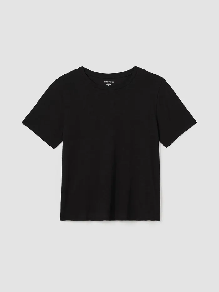 Organic Cotton Slubby Jersey Tee Black Women Eileen Fisher Tops and Tees