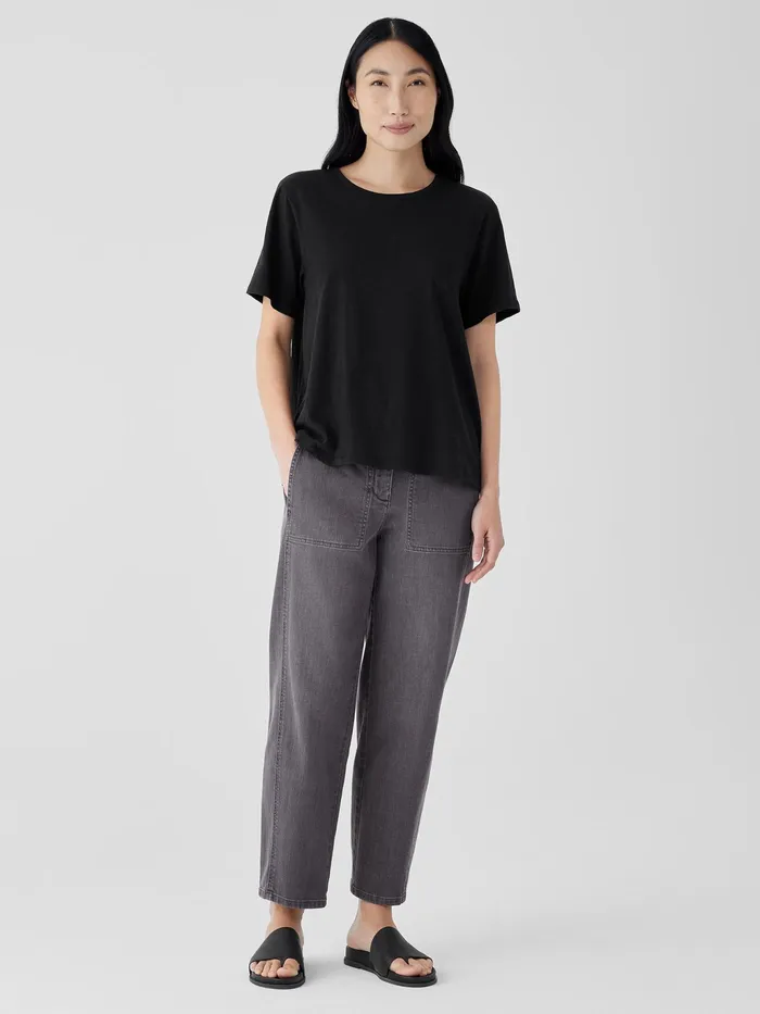Organic Cotton Slubby Jersey Tee Black Women Eileen Fisher Tops and Tees