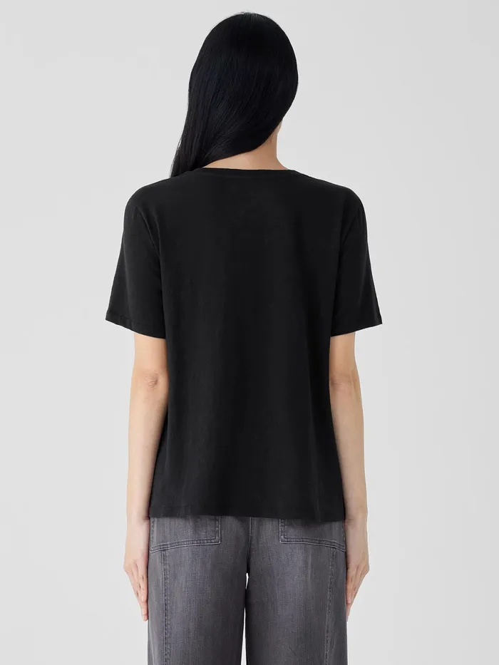 Organic Cotton Slubby Jersey Tee Black Women Eileen Fisher Tops and Tees