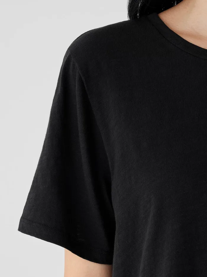 Organic Cotton Slubby Jersey Tee Black Women Eileen Fisher Tops and Tees