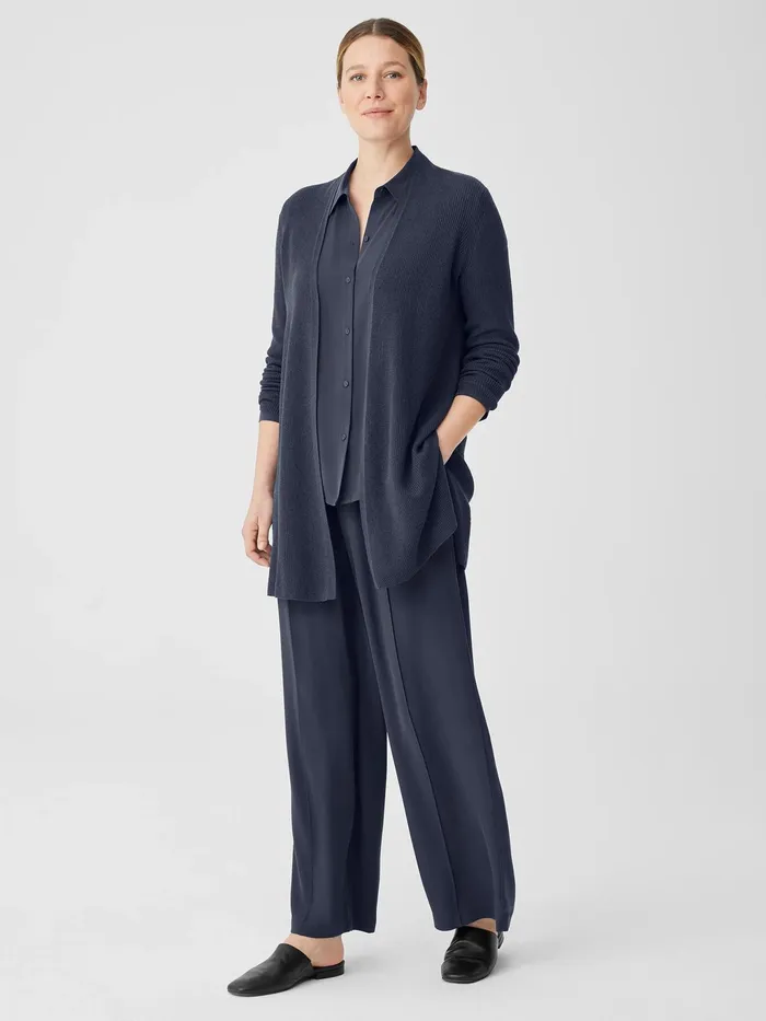 Organic Linen Cotton Airy Tuck Long Cardigan Ocean Women Eileen Fisher Sweaters and Cardigans