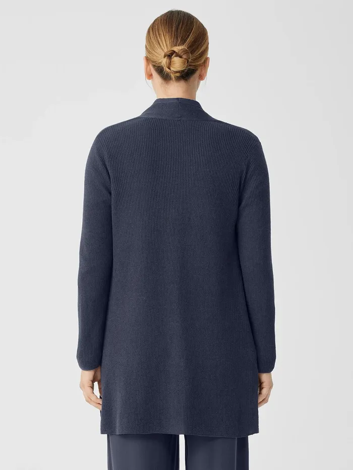 Organic Linen Cotton Airy Tuck Long Cardigan Ocean Women Eileen Fisher Sweaters and Cardigans