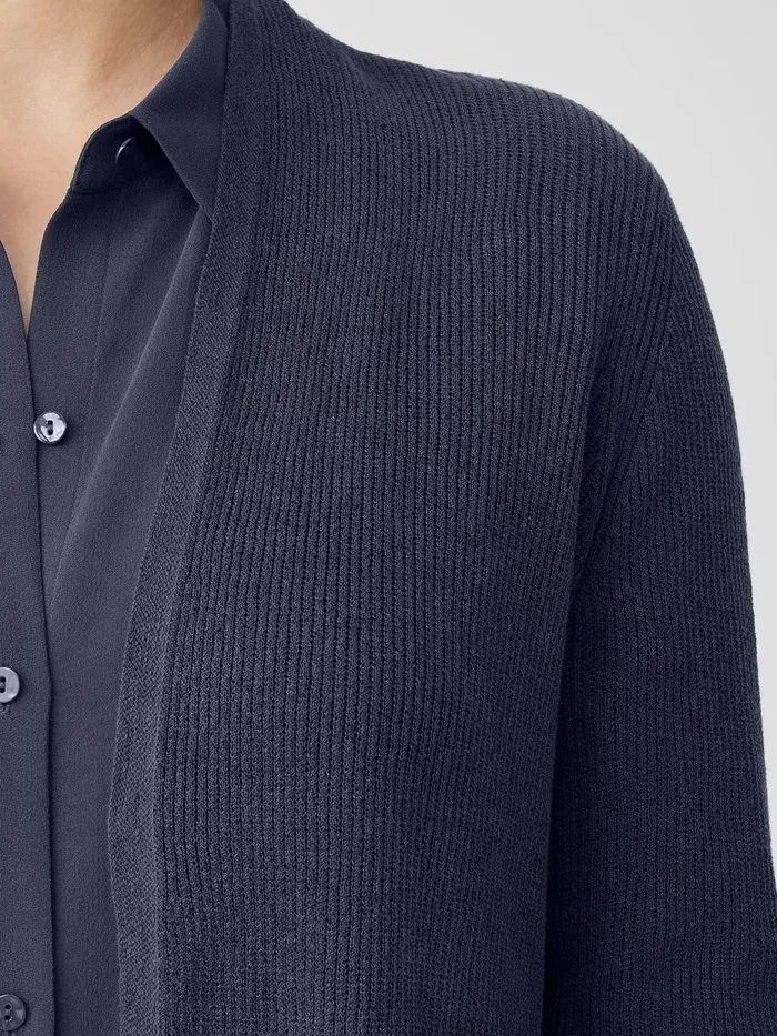 Organic Linen Cotton Airy Tuck Long Cardigan Ocean Women Eileen Fisher Sweaters and Cardigans