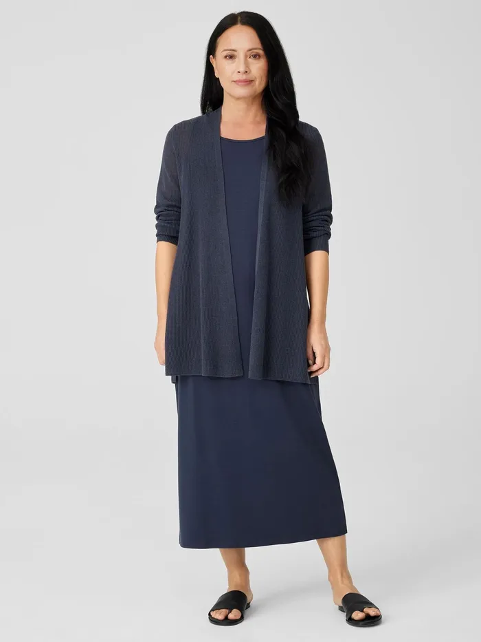 Organic Linen Cotton Airy Tuck Long Cardigan Ocean Women Eileen Fisher Sweaters and Cardigans
