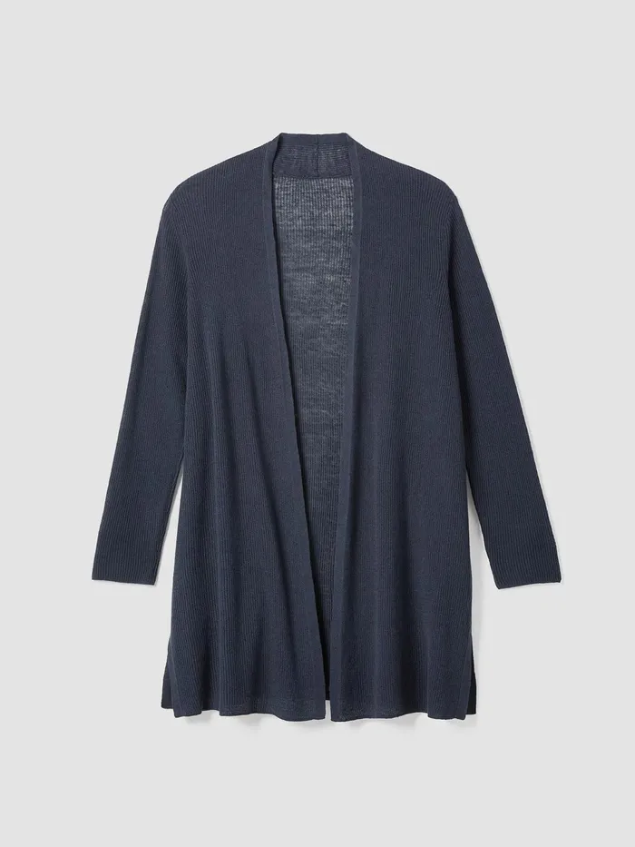Organic Linen Cotton Airy Tuck Long Cardigan Ocean Women Eileen Fisher Sweaters and Cardigans