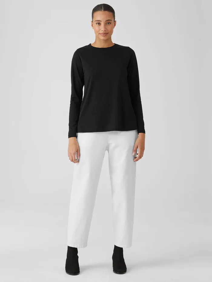 Organic Pima Cotton Jersey Round Neck Top Black Women Eileen Fisher Tops and Tees