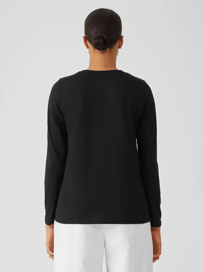 Organic Pima Cotton Jersey Round Neck Top Black Women Eileen Fisher Tops and Tees