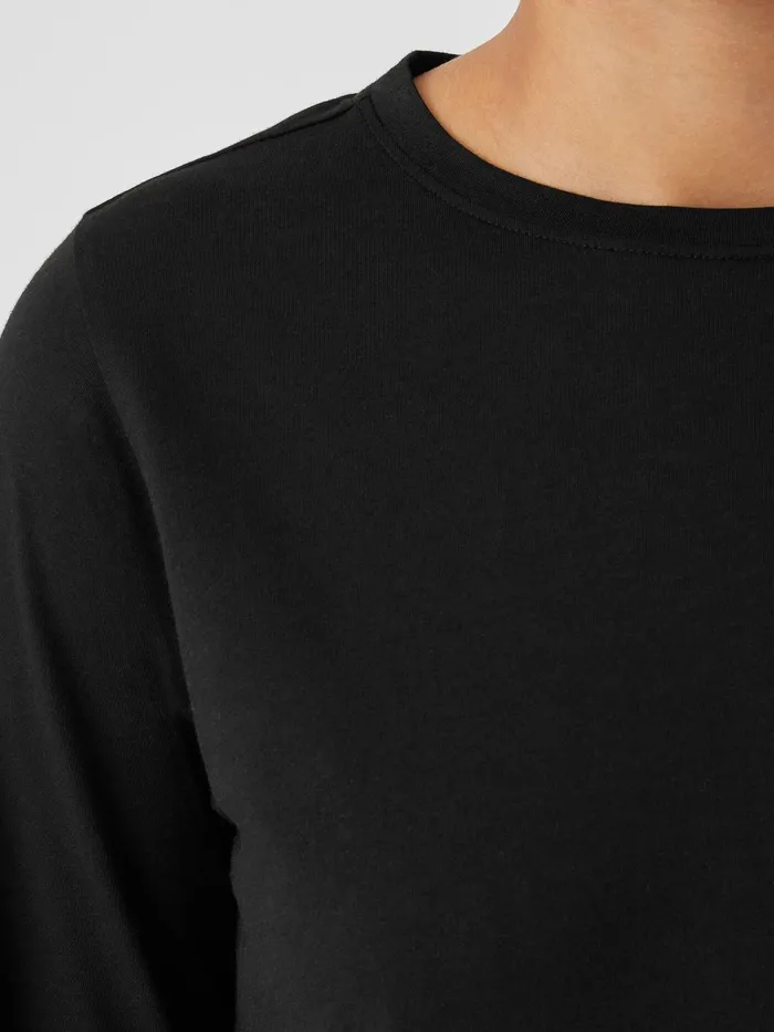 Organic Pima Cotton Jersey Round Neck Top Black Women Eileen Fisher Tops and Tees