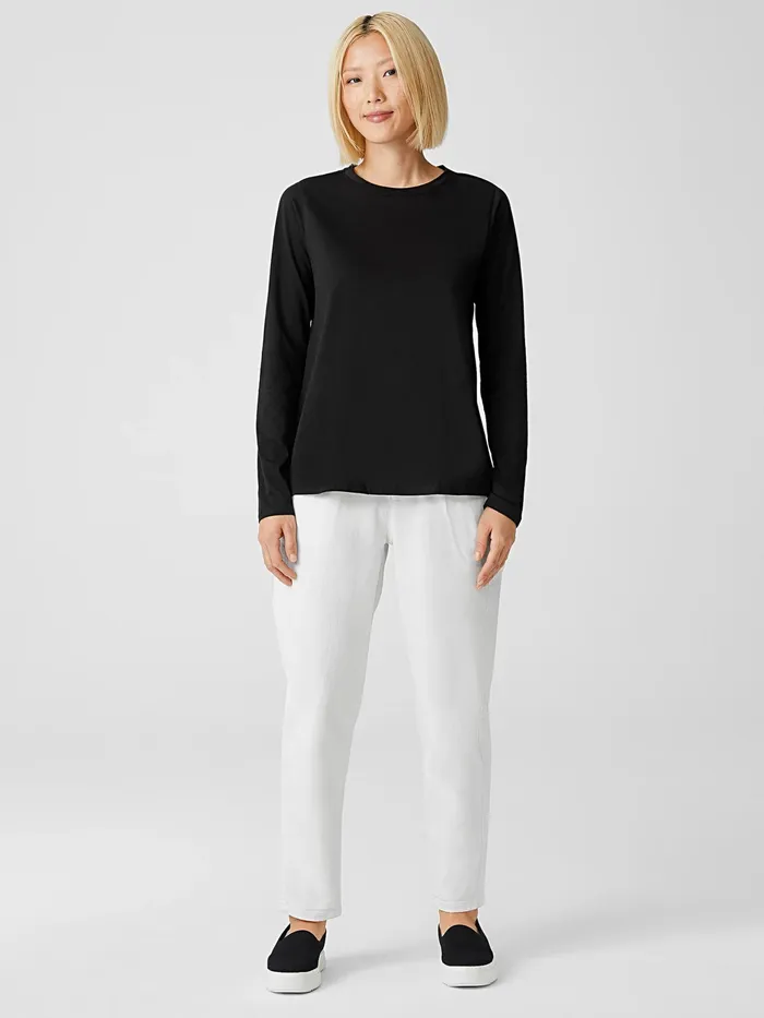 Organic Pima Cotton Jersey Round Neck Top Black Women Eileen Fisher Tops and Tees