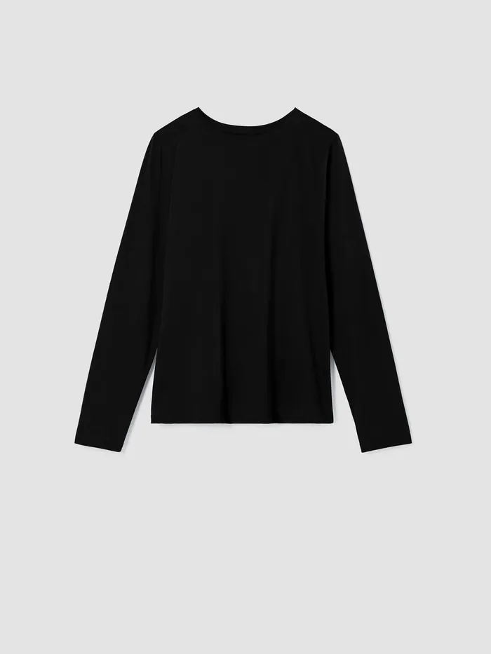 Organic Pima Cotton Jersey Round Neck Top Black Women Eileen Fisher Tops and Tees