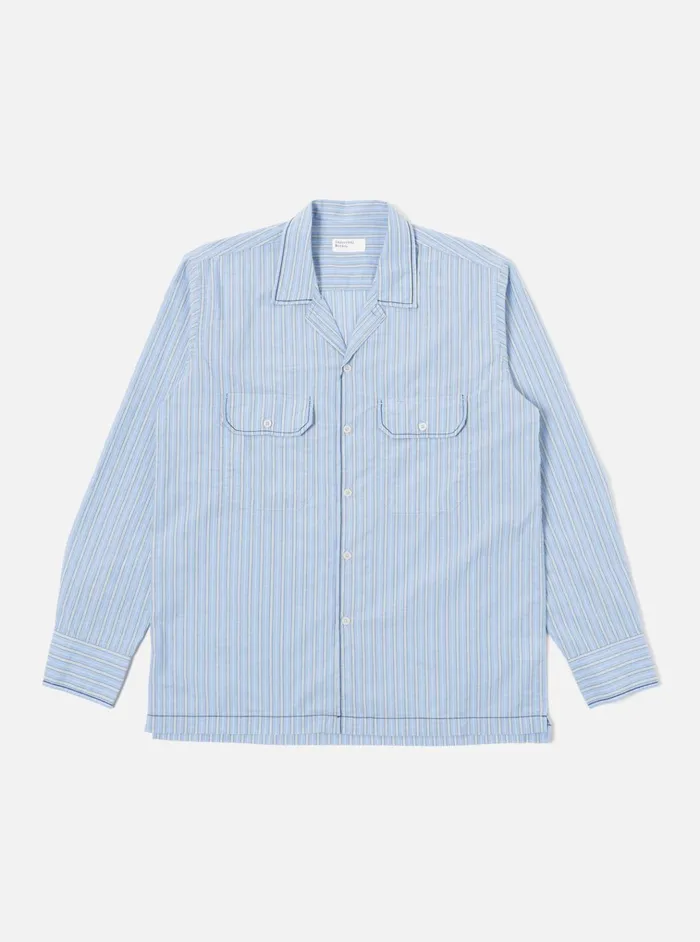 Overshirts Men Universal Works Universal Works Embroidered LS Utility Shirt In Blue Chelsea Cotton Stripe