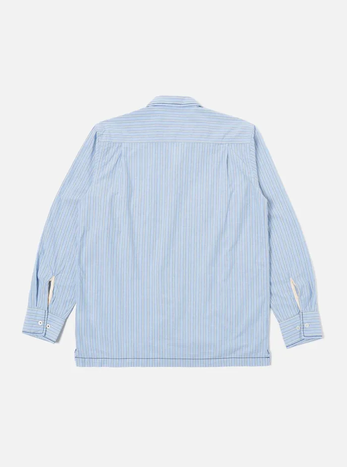 Overshirts Men Universal Works Universal Works Embroidered LS Utility Shirt In Blue Chelsea Cotton Stripe