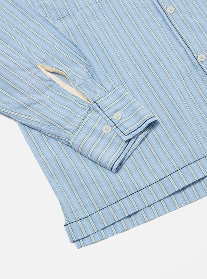 Overshirts Men Universal Works Universal Works Embroidered LS Utility Shirt In Blue Chelsea Cotton Stripe