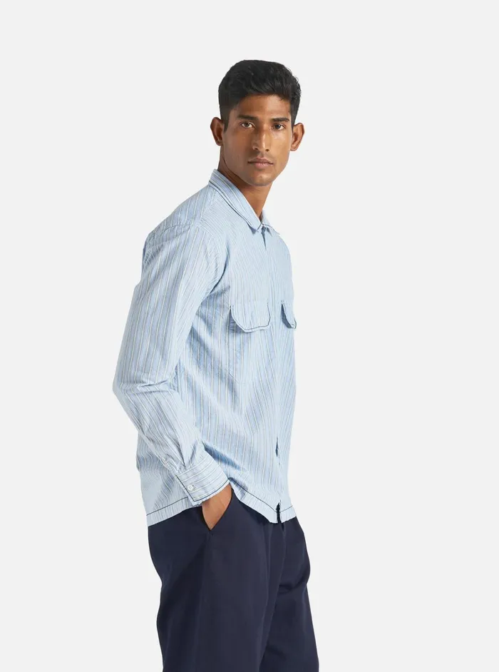 Overshirts Men Universal Works Universal Works Embroidered LS Utility Shirt In Blue Chelsea Cotton Stripe