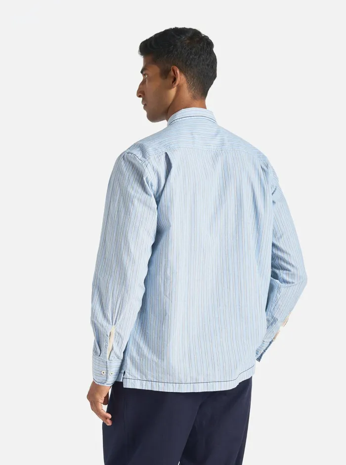 Overshirts Men Universal Works Universal Works Embroidered LS Utility Shirt In Blue Chelsea Cotton Stripe
