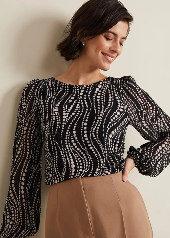 Patricia Pearl Print Woven Mix Top Black Women Phase Eight Tops and TShirts
