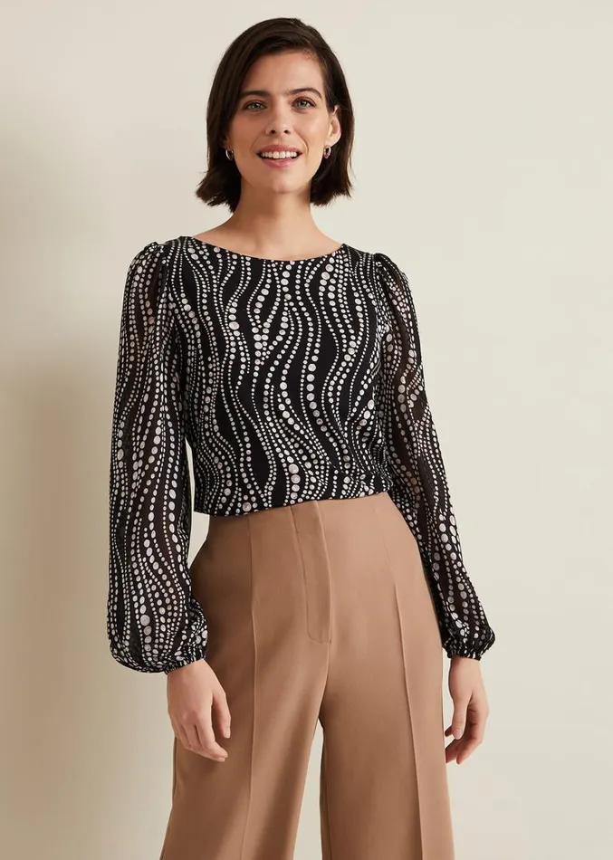 Patricia Pearl Print Woven Mix Top Black Women Phase Eight Tops and TShirts