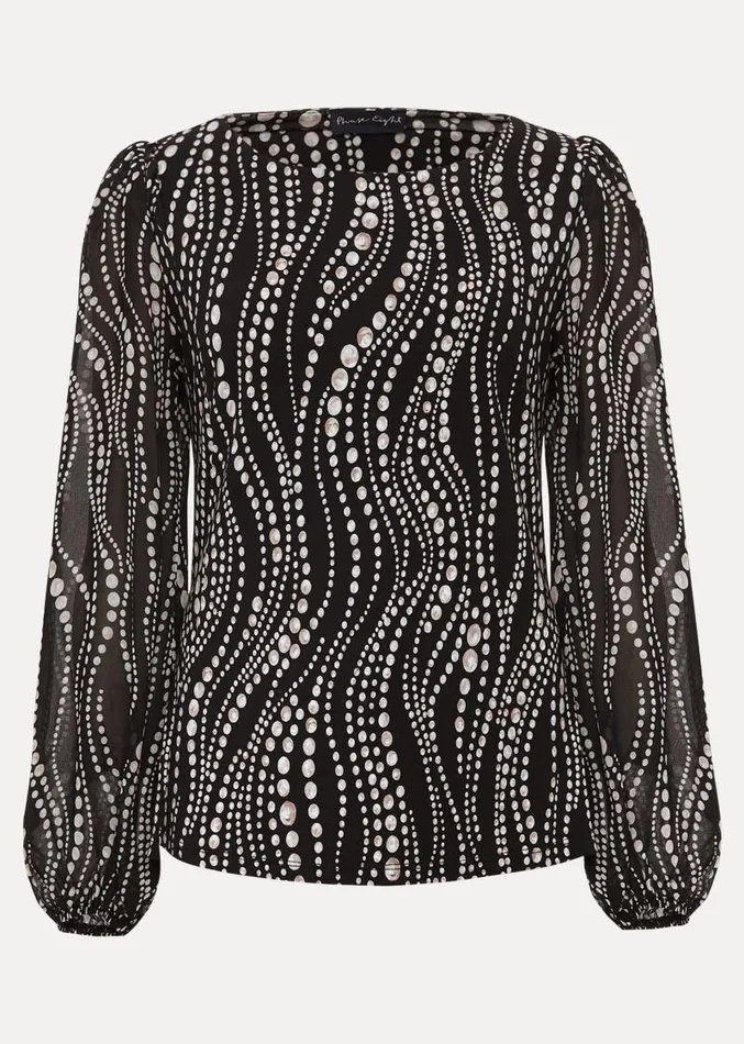 Patricia Pearl Print Woven Mix Top Black Women Phase Eight Tops and TShirts