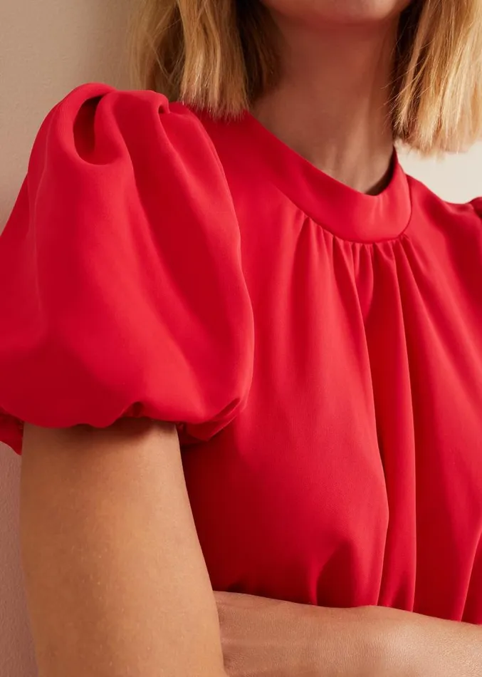 Paulina Coral Puff Sleeve Midi Dress Coral Women Phase Eight Dresses