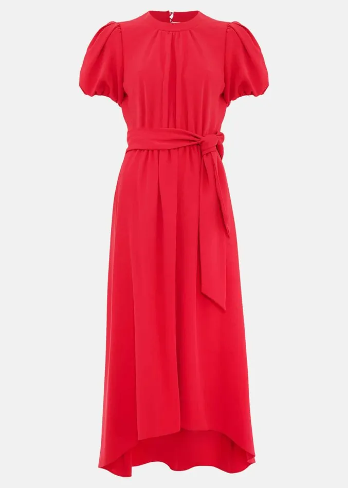 Paulina Coral Puff Sleeve Midi Dress Coral Women Phase Eight Dresses