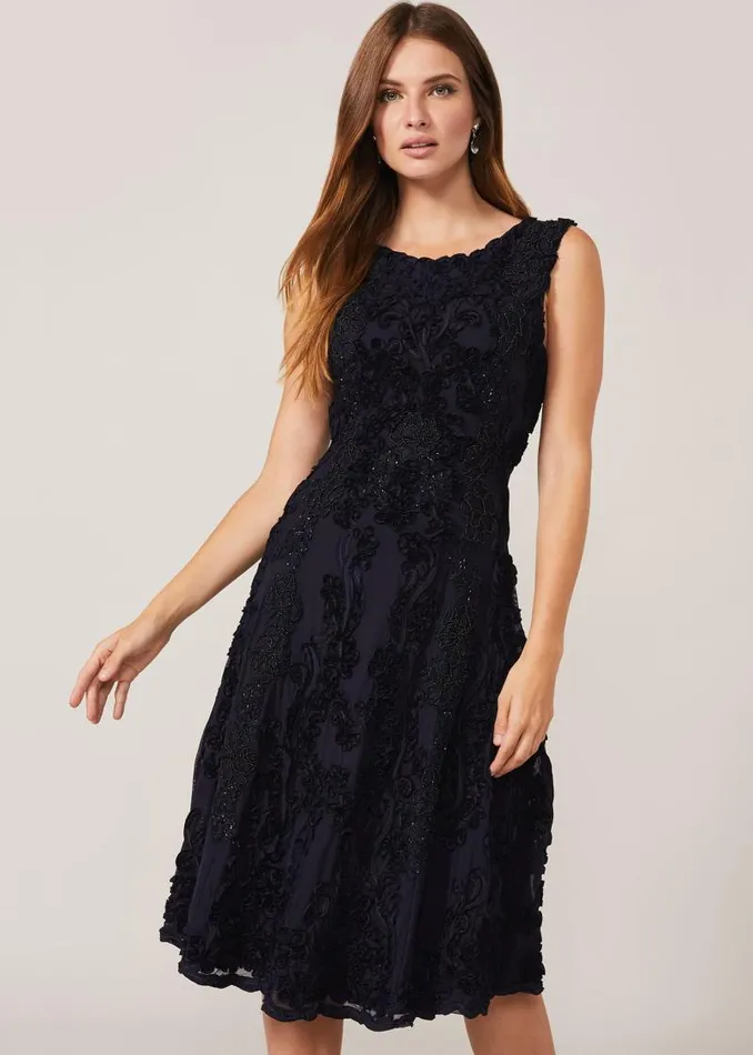 Penelope Tapework Lace Fit And Flare Dress Navy Women Phase Eight Dresses