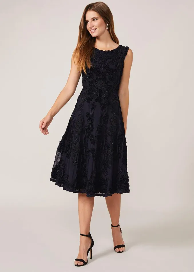 Penelope Tapework Lace Fit And Flare Dress Navy Women Phase Eight Dresses