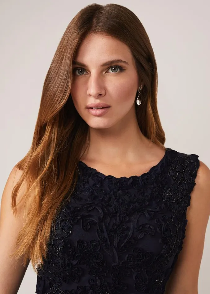 Penelope Tapework Lace Fit And Flare Dress Navy Women Phase Eight Dresses