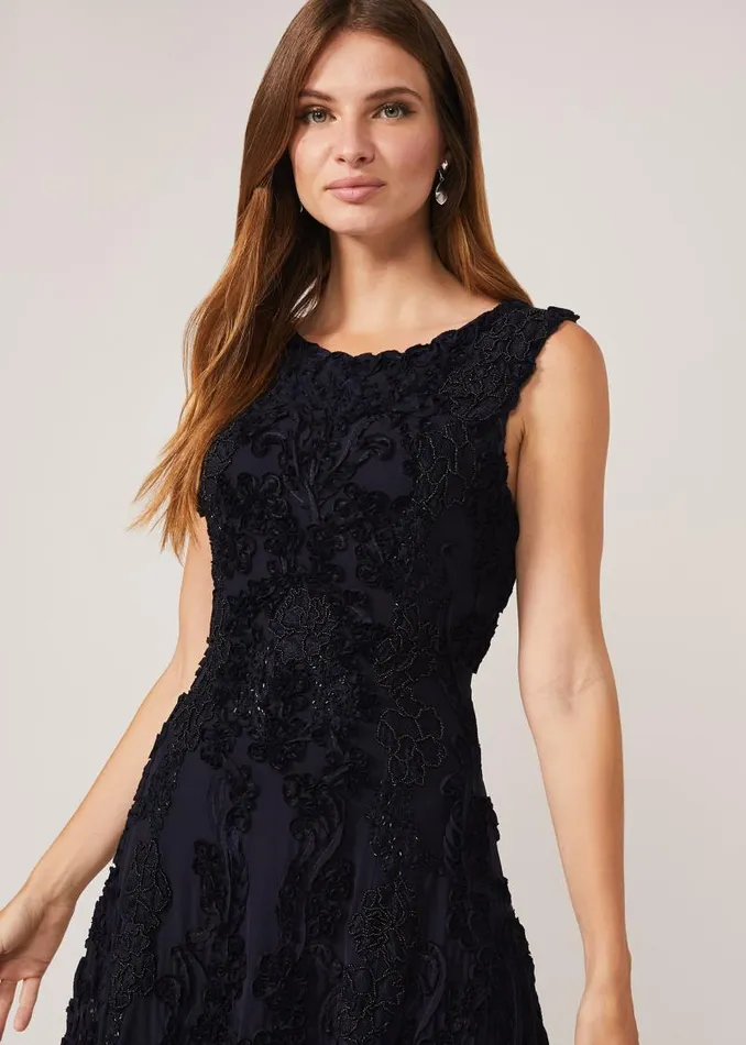 Penelope Tapework Lace Fit And Flare Dress Navy Women Phase Eight Dresses