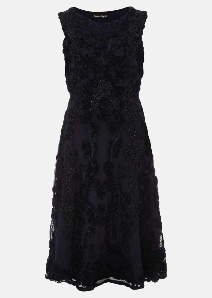 Penelope Tapework Lace Fit And Flare Dress Navy Women Phase Eight Dresses