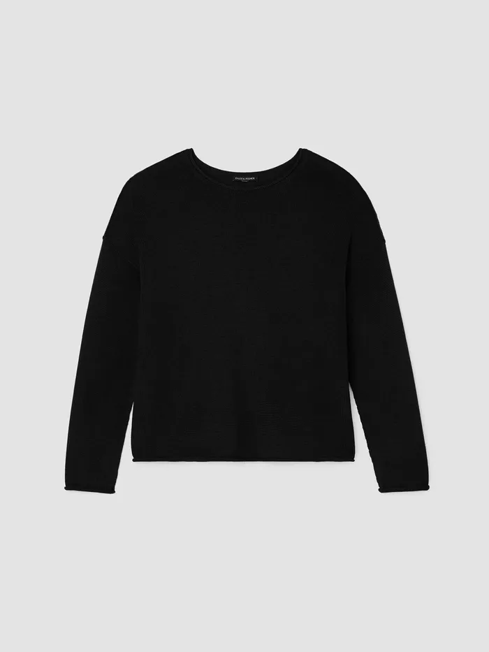 Peruvian Cotton Blend Crew Neck Top Black Women Eileen Fisher Sweaters and Cardigans