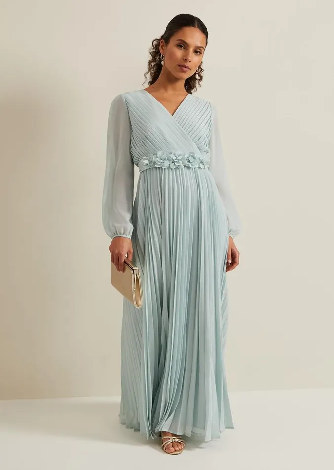 Petite Alecia Pleated Maxi Dress Pale Blue Women Phase Eight Dresses