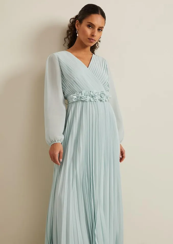 Petite Alecia Pleated Maxi Dress Pale Blue Women Phase Eight Dresses